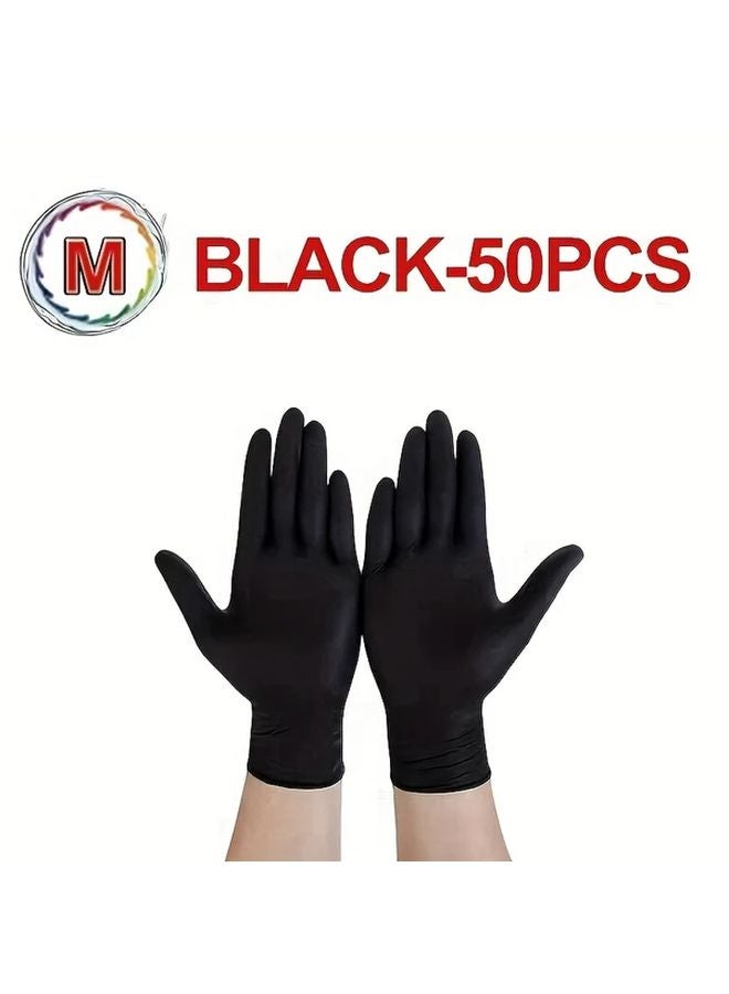 50pcs M Black Disposable Nitrile Gloves for Kitchen Cleaning Pet Grooming Hair Dyeing - Image 1