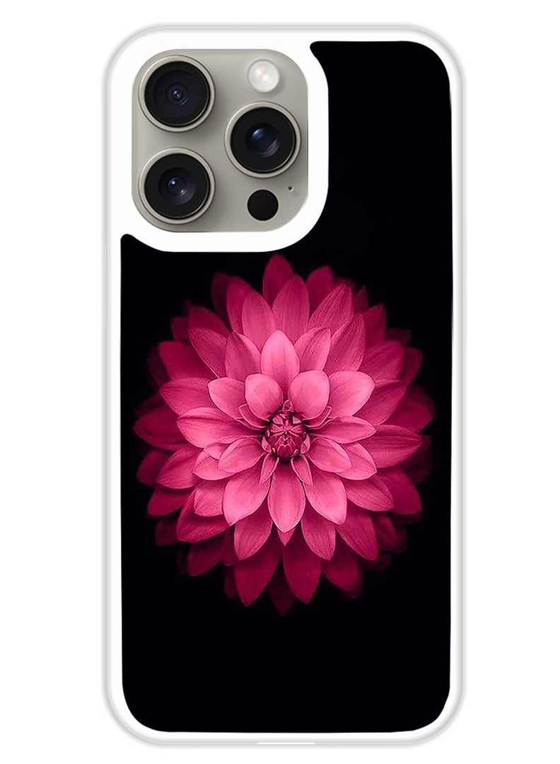 Theodor Protective Case Cover For APPLE IPHONE 15 Pro Pink Flower At Center (White Bumper) - Image 1