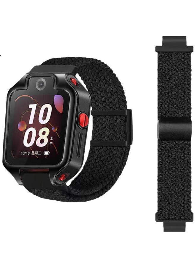 KMaxAI Magnetic Elastic Watch Strap Compatible With Huawei Children'S Smartwatch 5X/5X Pro Dopamine Sports Watch Band, Woven Single Loop Wristband, Black - Image 2