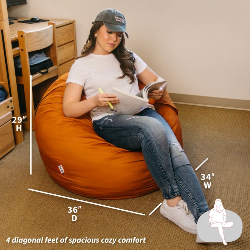 Big Joe Fuf 4Ft Foam Bean Bag Chair with Removable Cover for Kids, Teens, Collegiate Burnt Orange Velveteen, Durable Woven Polyester, 4 foot Large Reading and Gaming Seat - Image 2