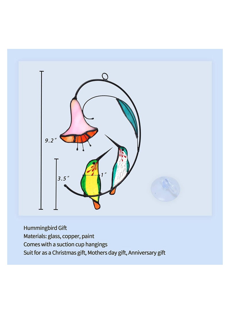 Y&D SYOSI Hummingbird with Flower, Home Decoration Stained Glass Suncatcher Window Hangings Gift for Decor, Green, 1 Pair - Image 3