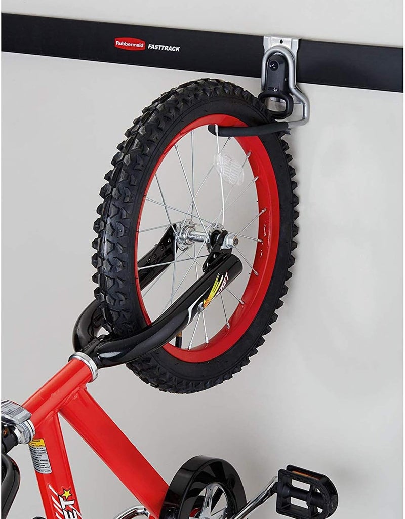 Rubbermaid Heavy Duty Universal Vertical FastTrack Hanging Wall Mount Bike Hook Garage Storage Organizer 2 Pack - Image 5