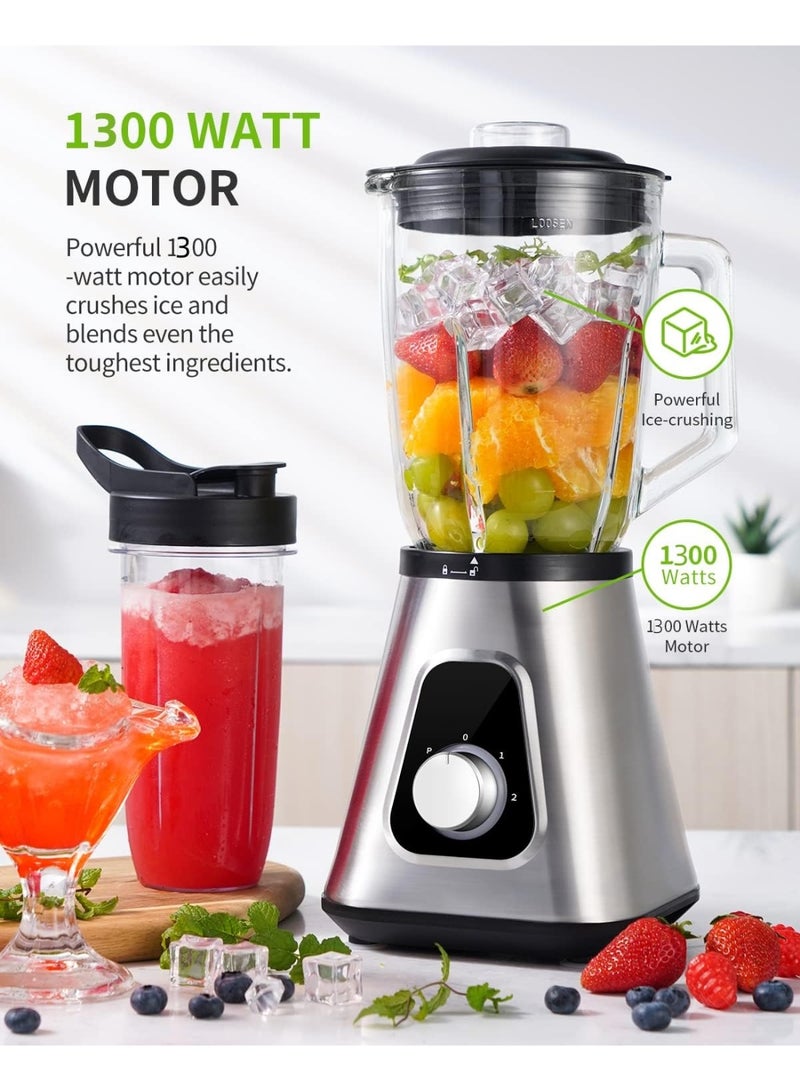 اكسيسن خلاط 2 في 1 للعصائر،1300W محرك قوي بقوة  واط، 2 سرعات قابلة للتعديل، خلاط عصارة كهربائية مع وعاء سعة 1.5 لتر وكوب سعة 600 مل، لمشروبات الفاكهة والعصائر والمخفوقات - Image 2