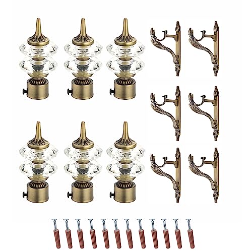 GLOXY Aluminium Curtain Brackets Parda Holders with Double Diamond Knobs Antique Finish, Fittings 1 Inch Rod Pocket Finials for Designer Door and Window (Antique, Pair of 3) - Image 1