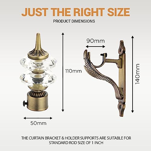 GLOXY Aluminium Curtain Brackets Parda Holders with Double Diamond Knobs Antique Finish, Fittings 1 Inch Rod Pocket Finials for Designer Door and Window (Antique, Pair of 3) - Image 2