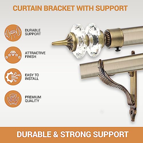 GLOXY Aluminium Curtain Brackets Parda Holders with Double Diamond Knobs Antique Finish, Fittings 1 Inch Rod Pocket Finials for Designer Door and Window (Antique, Pair of 3) - Image 3