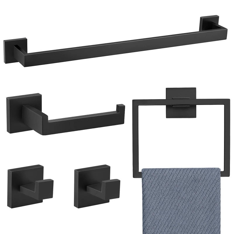 5 Pieces Bathroom Hardware Accessories Set Black Towel Bar Set Towel Holder Racks Set for BathroomSUS304 Stainless SteelWall Mounted 236Inch