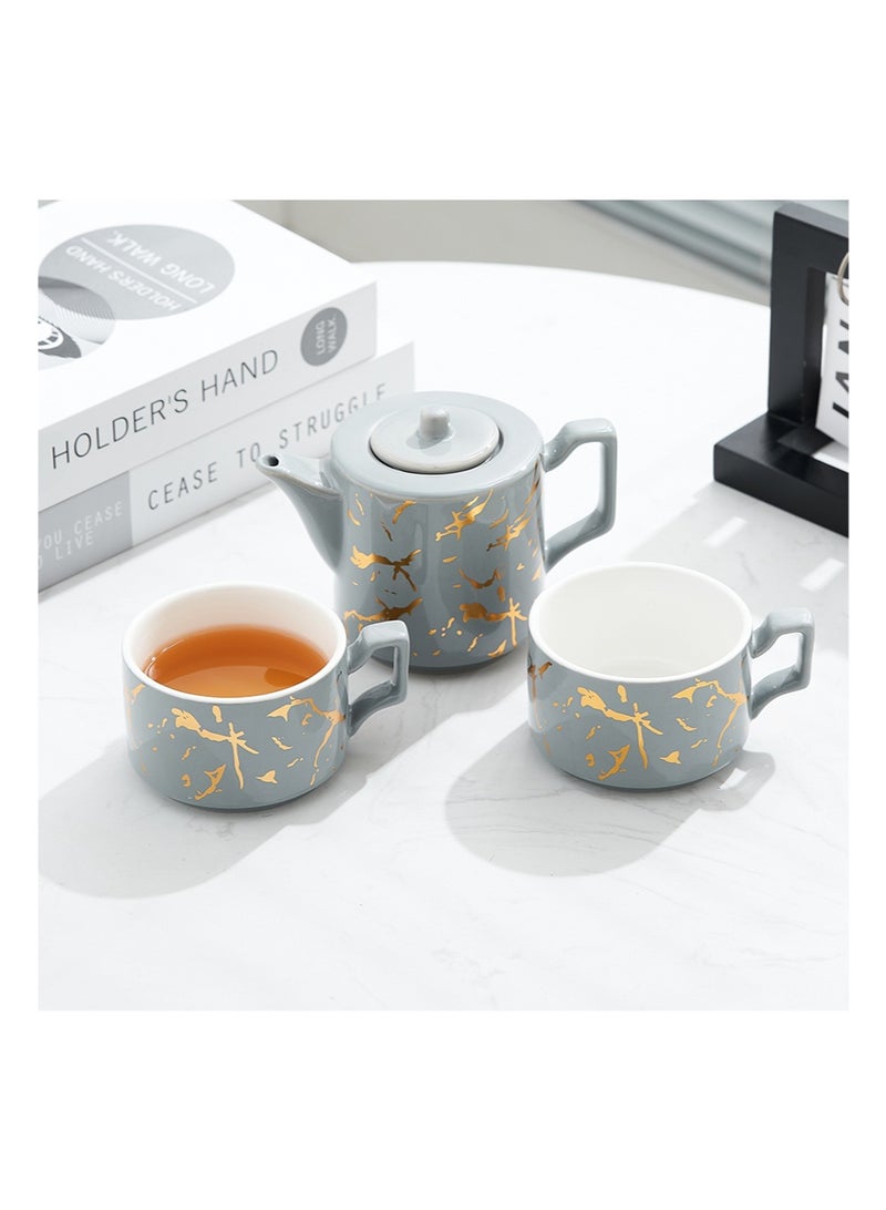 إزدنك طقم إبريق شاي وفنجان شاي سيراميك قابل للتكديس، مكون من 3 قطع، بنمط رخامي، غلاية مكدسة، كوبين وإبريق شاي واحد، مناسب للهدايا المكتبية والمنزلية (أخضر) - Image 5