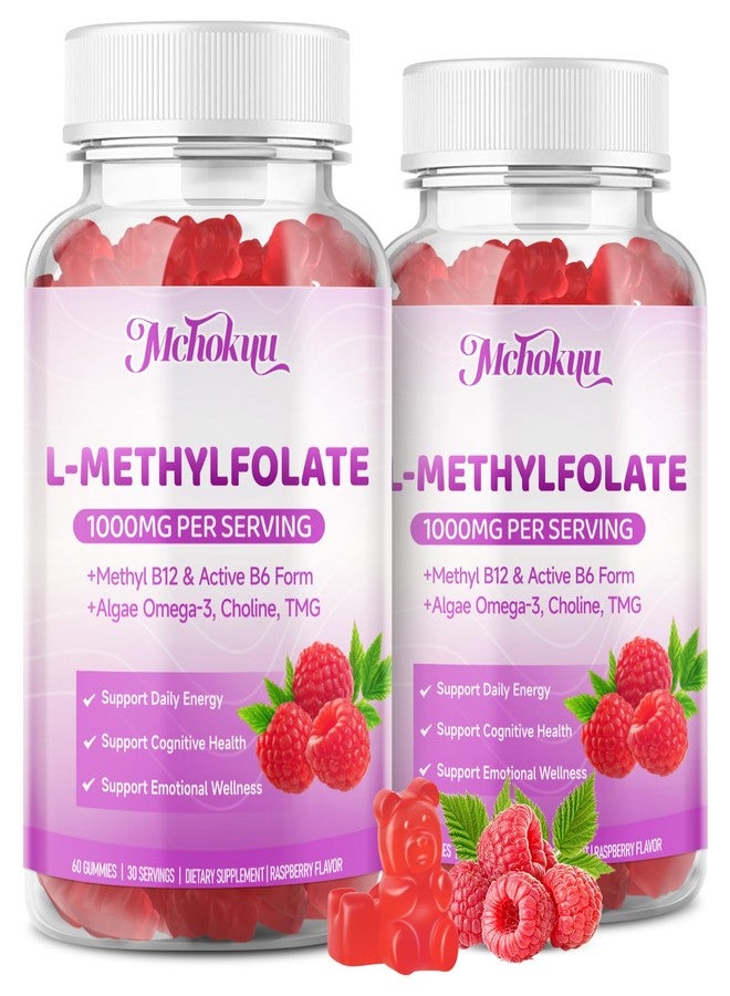 Mchokuu L-Methylfolate (5-MTHF) Gummies 1000mcg, Advanced Folate Supplement for Women & Men with Methyl B12, Choline, TMG & Omega-3 for Energy Support, Sugar Free Raspberry Flavor, Vegan 120 Count - Image 1