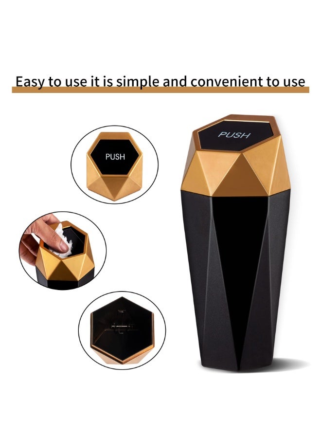 Car Trash Can with Lid, Mini Diamond Design Portable Trash Can, Plastic Material and Multipurpose Organizers for Car,Home,Office(Gold) - Image 3