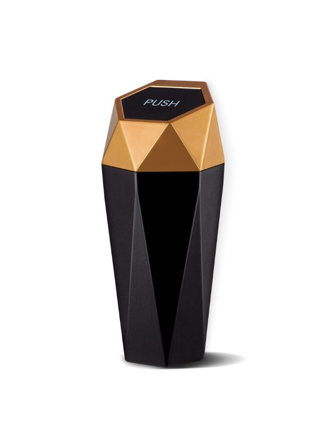Car Trash Can with Lid, Mini Diamond Design Portable Trash Can, Plastic Material and Multipurpose Organizers for Car,Home,Office(Gold) - Image 1