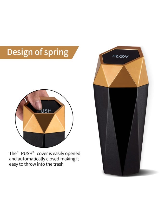 Car Trash Can with Lid, Mini Diamond Design Portable Trash Can, Plastic Material and Multipurpose Organizers for Car,Home,Office(Gold) - Image 5
