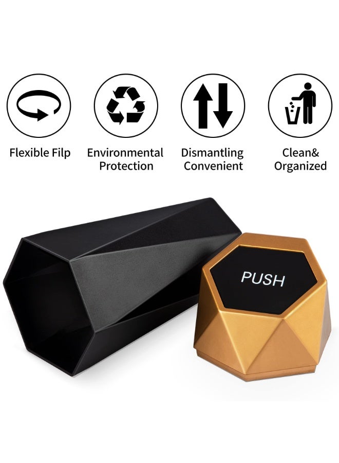 Car Trash Can with Lid, Mini Diamond Design Portable Trash Can, Plastic Material and Multipurpose Organizers for Car,Home,Office(Gold) - Image 2