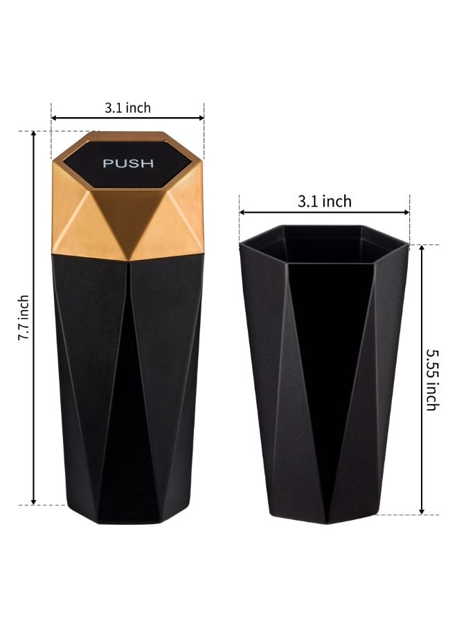 Car Trash Can with Lid, Mini Diamond Design Portable Trash Can, Plastic Material and Multipurpose Organizers for Car,Home,Office(Gold) - Image 4