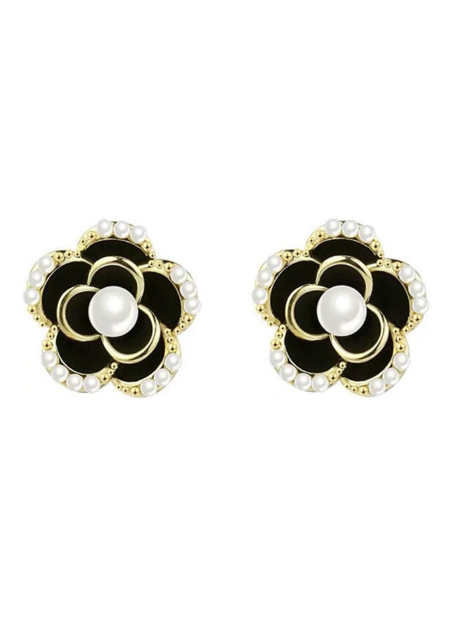 NIBEMINENT 925 Sterling Silver Pearl Camellia French Retro Flower Earrings - Image 1