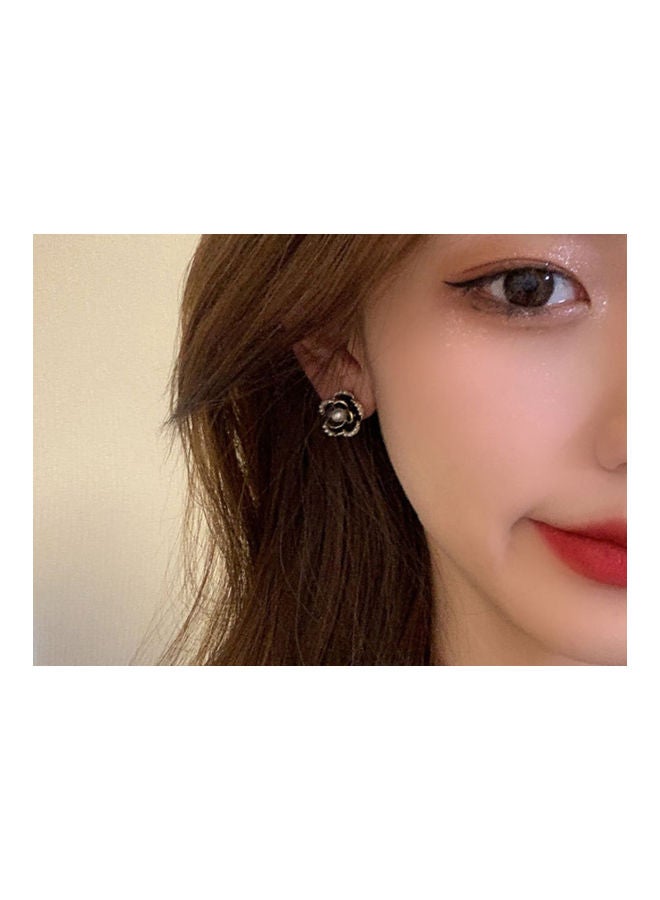 NIBEMINENT 925 Sterling Silver Pearl Camellia French Retro Flower Earrings - Image 4