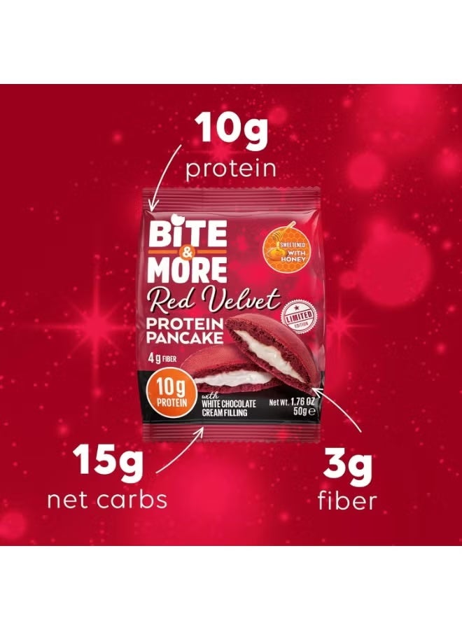 Bite & More Protein Pancake Red Velvet Flavour 50g – High Protein, Low Carb, No Added Sugar, Keto-Friendly Snack, Pack of 12 - Image 3