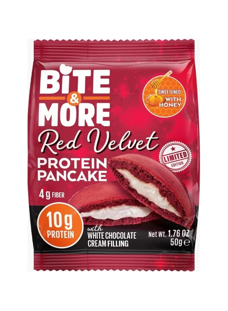 Bite & More Protein Pancake Red Velvet Flavour 50g – High Protein, Low Carb, No Added Sugar, Keto-Friendly Snack, Pack of 12 - Image 2