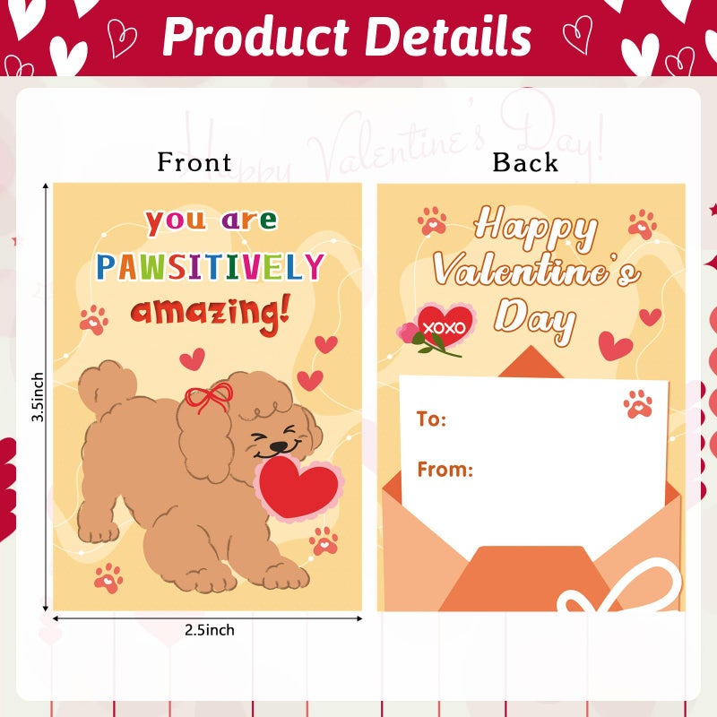 HEYINSHEN 48 Pcs Mini Valentines Cards for Kids Valentine's Day Classroom Exchange Kids Greeting Cards Children's Valentine's Day Dog Greeting Card Assortment Bulk Valentines Cards for Kid Party Favor - Image 2