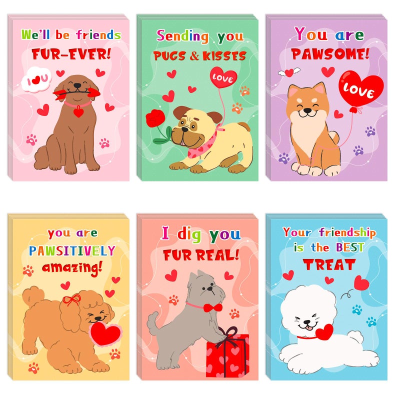 HEYINSHEN 48 Pcs Mini Valentines Cards for Kids Valentine's Day Classroom Exchange Kids Greeting Cards Children's Valentine's Day Dog Greeting Card Assortment Bulk Valentines Cards for Kid Party Favor - Image 1