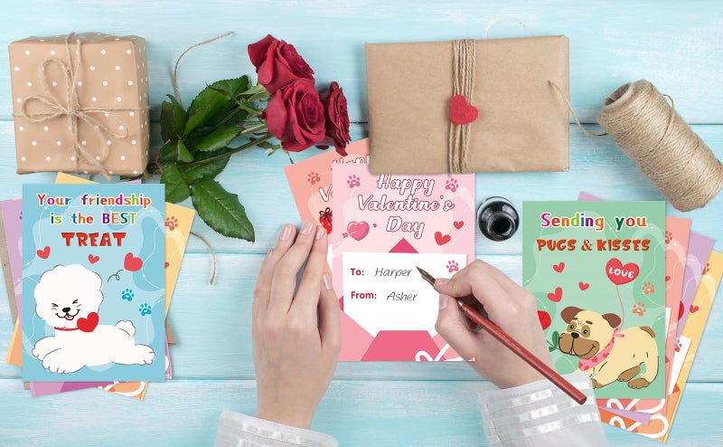 HEYINSHEN 48 Pcs Mini Valentines Cards for Kids Valentine's Day Classroom Exchange Kids Greeting Cards Children's Valentine's Day Dog Greeting Card Assortment Bulk Valentines Cards for Kid Party Favor - Image 4