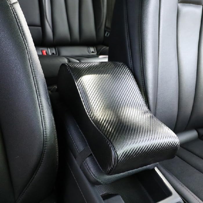 Automaze Center Console Armrest Thick Cushion,Soft Memory Foam PU Leather Height Arm Rest Pad with Phone Pocket Storage Bag (Carbon Black, With Front Pocket) - Image 1