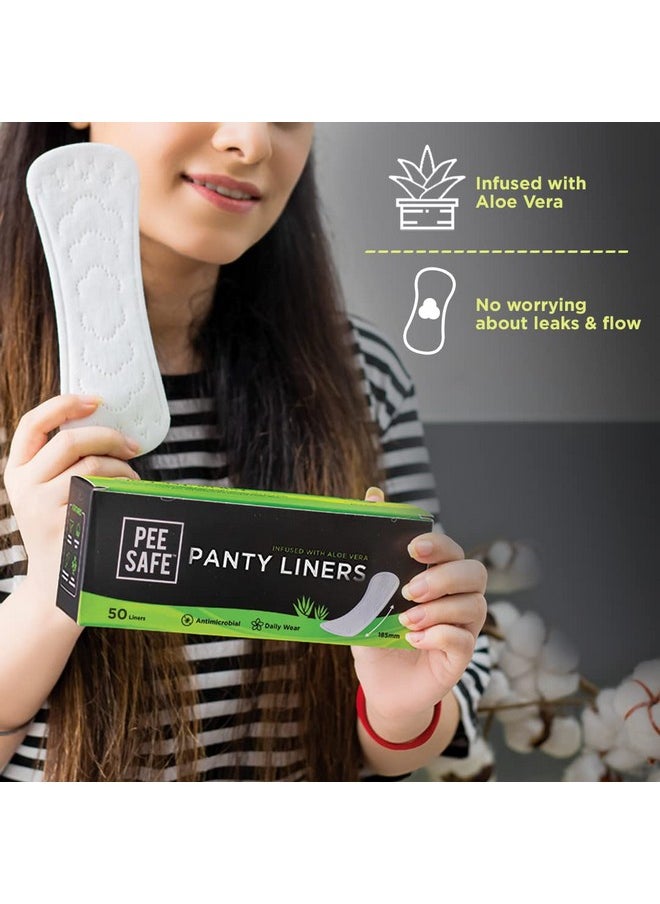 PEESAFE - Pee Safe Panty Liners For Women Daily Use With Aloe Vera - 100 Liners | 185Mm Long (Large Size) | Curvy Design For Extra Comfort | Cottony-Soft Surface| Keeps You Dry & Fresh All Day Long - Image 1