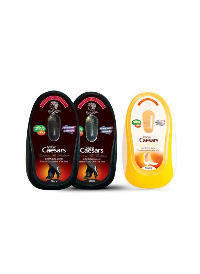 Caesars 2PCS Sponge Black + 1 Neutral Shoe Shine Sponge Free