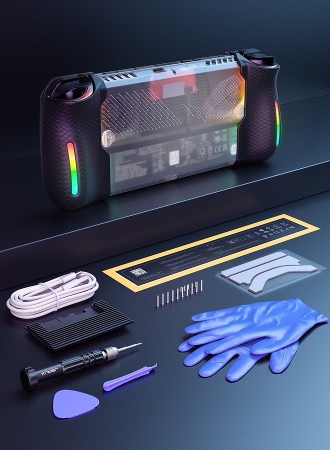 جيسوس لوحة خلفية شفافة من الكريستال RGB من JSAUX لجهاز ROG Ally X، هيكل متكامل مع قبضة سيليكون ووحدة تبريد من سبائك الألومنيوم، متوافق مع ASUS ROG Ally X 2024 - Image 2