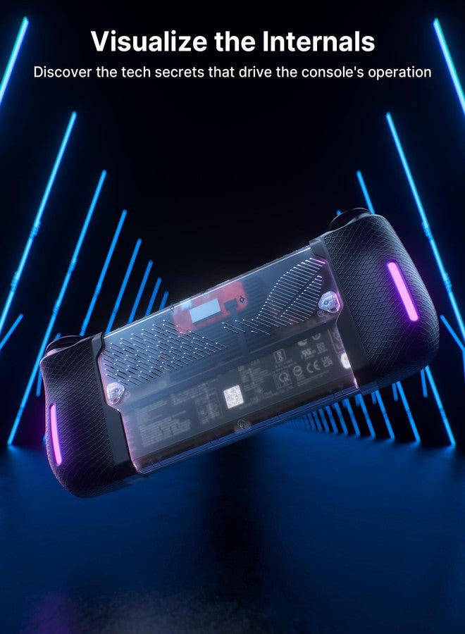 جيسوس لوحة خلفية شفافة من الكريستال RGB من JSAUX لجهاز ROG Ally X، هيكل متكامل مع قبضة سيليكون ووحدة تبريد من سبائك الألومنيوم، متوافق مع ASUS ROG Ally X 2024 - Image 4