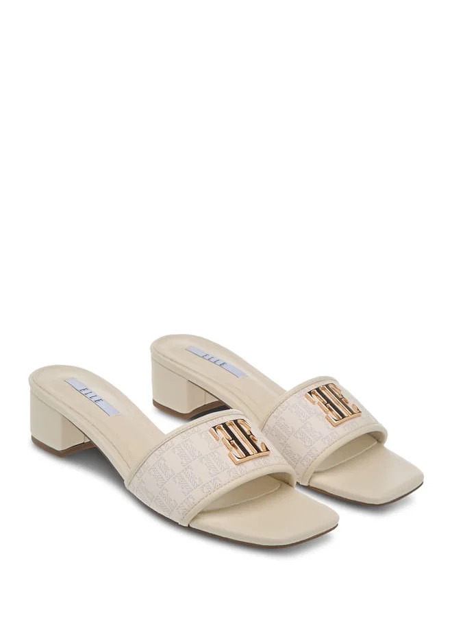 ايل Womens Monogram Detail Slip-On Sandals With Block Heels