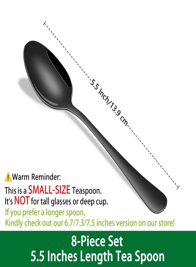 DEHOV 5.5 Inch Black Small Teaspoons,Set Of 8 Stainless Steel Coffee Spoons,Black Mini Spoons For Dessert,Cake,Durable Demitasse Spoon - Image 2
