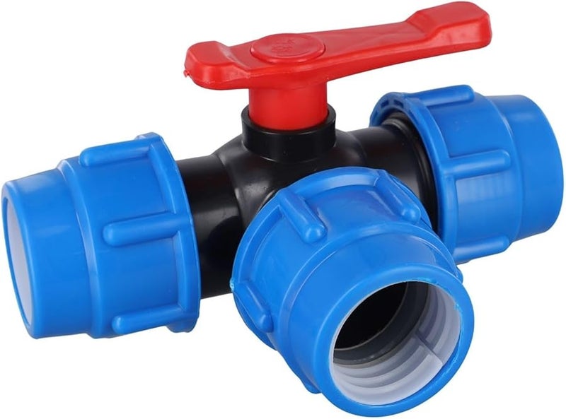 صمام الكرة ثلاثي الاتجاه 50 ملم من البولي إيثيلين، قطعة تركيب أنابيب بلاستيكية سوداء وزرقاء للتحكم في تدفق المياه - Image 2