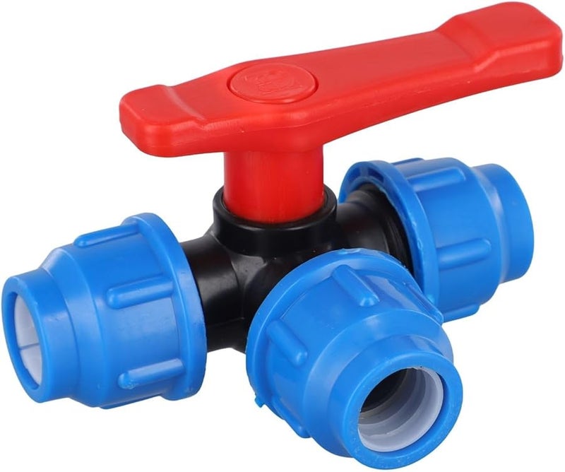 صمام الكرة ثلاثي الاتجاه 50 ملم من البولي إيثيلين، قطعة تركيب أنابيب بلاستيكية سوداء وزرقاء للتحكم في تدفق المياه - Image 5