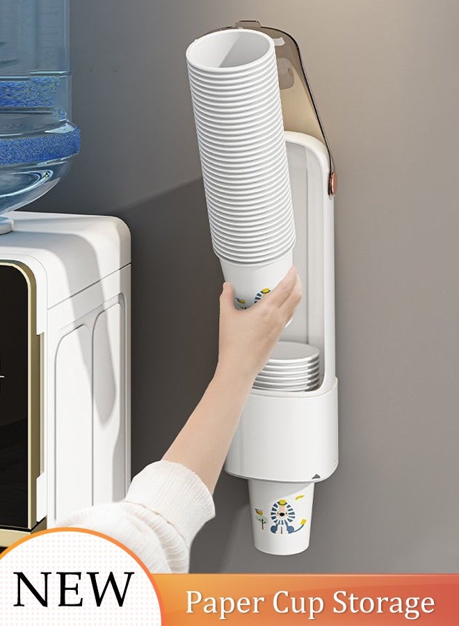 DUNISO Disposable Cup Dispenser Wall-Mounted Paper Cup Storage Transparent Dustproof Water Cup Holder Space-Saving Disposable Paper Cup Storage Rack for Water Cooler Offices Homes Restaurants - Image 1
