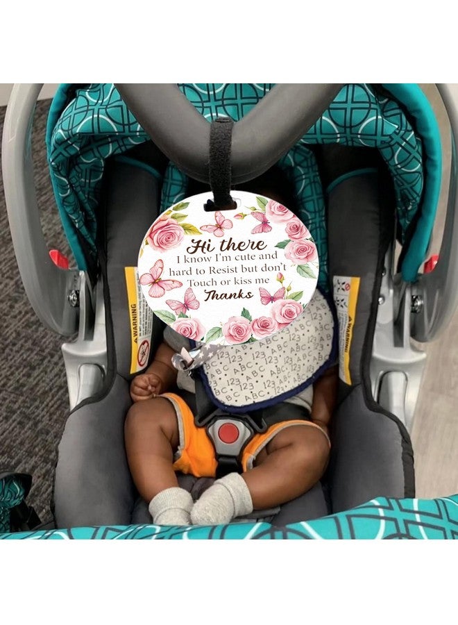 PLIGREAT 2 Sets Please Don't Touch or Kissing Baby Sign for Newborn Baby Girl Boy Baby Watercolor Flowers Butterflies No Touching Reminder Signage for Baby Carrier Car Seat Stroller Hanging Sign Tag - Image 3