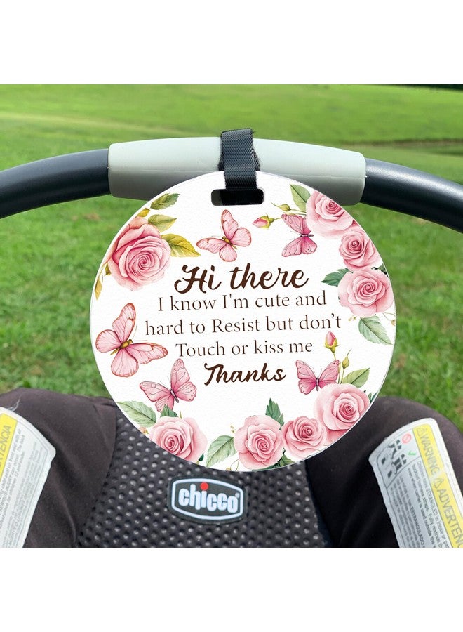 PLIGREAT 2 Sets Please Don't Touch or Kissing Baby Sign for Newborn Baby Girl Boy Baby Watercolor Flowers Butterflies No Touching Reminder Signage for Baby Carrier Car Seat Stroller Hanging Sign Tag - Image 2