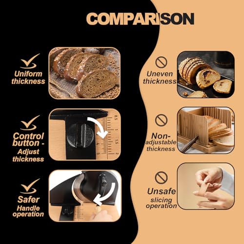 Brvclon Manual Bread Slicer for Homemade Sourdough Bread, Adjustable Thickness&Evenly Slicing, Hand Crank Bread Slicer with Scale Line and Suction Cup, Serrated Blade Design, Patent:USD105861 - Image 4