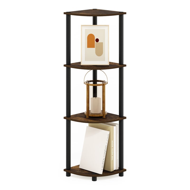 Furinno Furinno TurnNTube 4Tier Corner Display Rack Multipurpose Shelving Unit Round Amber PineBlack