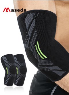 Maseda Set of 2 Elbow Brace Compression Sleeves, High Elastic Elbow Brace for Tendonitis and Tennis Elbow for Women & Men, Arm Compression Sleeves for Tennis, Golfer, Badminton, Weightlifting, Basketball and Workout, Black (L)  - Image 1