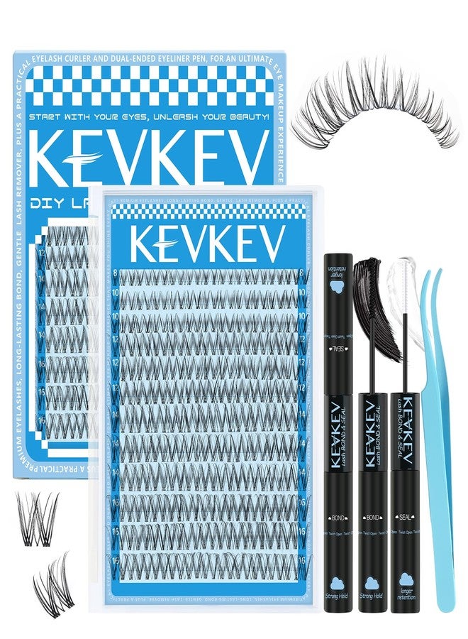 KevKev Wispy Lash Clusters Kit Invisible Thin Band Natural Eyelash Clusters 8-16mm Lash Extension Kit Mix Length Clear Band Natural Look Cluster Eyelash Extensions With Lash Bond DIY Lash At Home(Wispy02) - Image 1