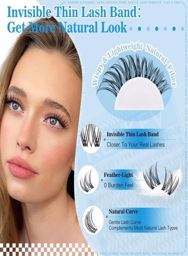 KevKev Wispy Lash Clusters Kit Invisible Thin Band Natural Eyelash Clusters 8-16mm Lash Extension Kit Mix Length Clear Band Natural Look Cluster Eyelash Extensions With Lash Bond DIY Lash At Home(Wispy02) - Image 4