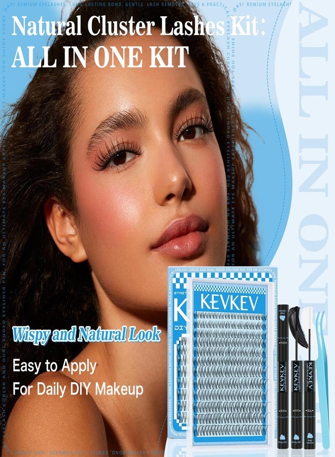 KevKev Wispy Lash Clusters Kit Invisible Thin Band Natural Eyelash Clusters 8-16mm Lash Extension Kit Mix Length Clear Band Natural Look Cluster Eyelash Extensions With Lash Bond DIY Lash At Home(Wispy02) - Image 3