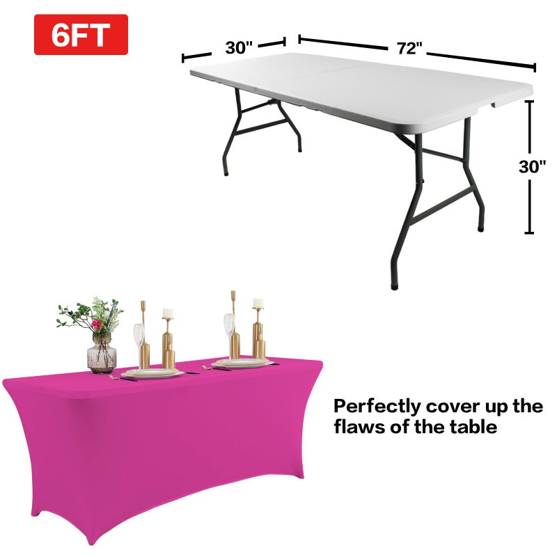 Ivapupu 2 Pack 6ft Table Table Cloth للأحداث المستطيلة الممتدة تمتد Fuchsia Cover Cover Cover Cover SPANDEX Tablecloth Table Protector for Party Cocktail Banquet Festival - Image 3