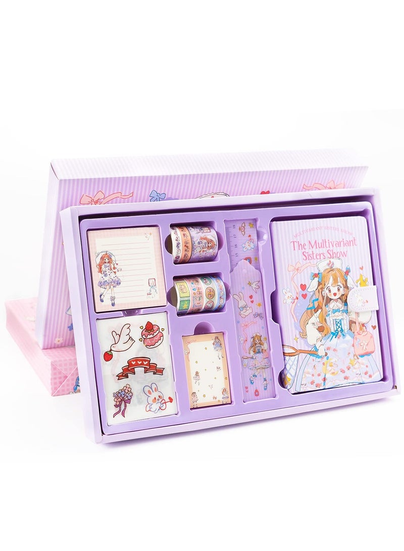 SOLARAE DIY Journal Set for Girls, Age of 8 years old and up, Kids Scrapbook Kit Diary, Arts craft kit, Manual set for girls gift, Stationery Set, Decorate by yourself, Teenage Girls Birthday (Purple) - Image 1