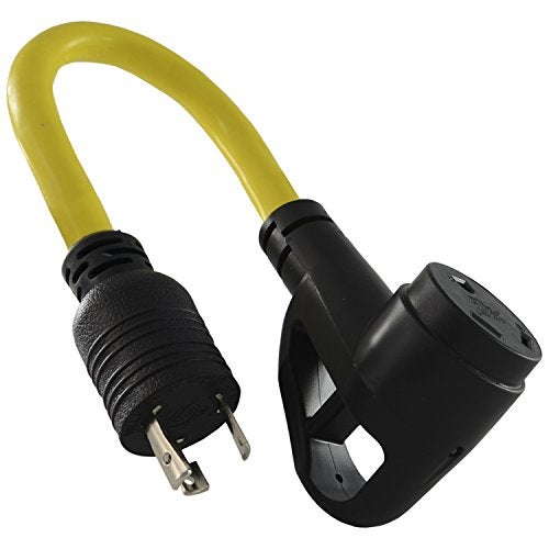 Conntek 15825 1.5-Feet, 30-Amp RV Generator Adapter for Model L5-30P Locking Plug to RV 30-Amp Ergo Grip Connector with Power Indicator - Image 1