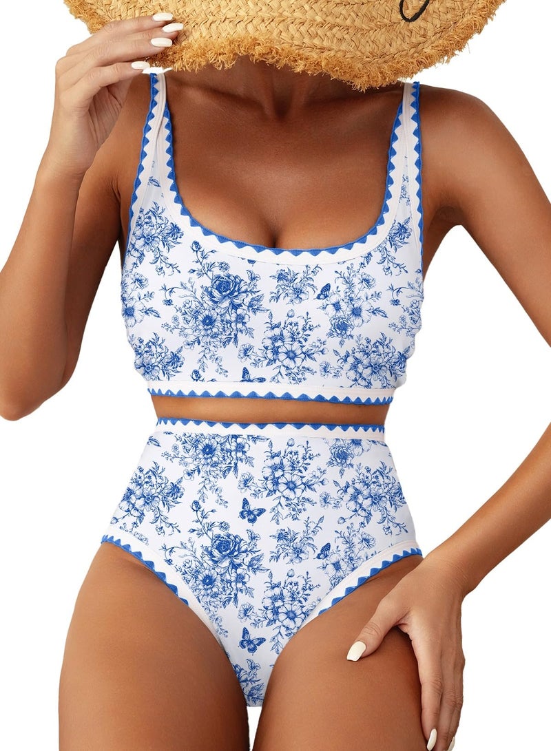 Herseas Women's Bikini Sets Shell Stitch Athletic Swim Suits 2026 High Waisted Tummy Control Bathing Suits Padded Casual Beach Vacation Outfits 2026 Summer Sky Blue X-Large - Image 1