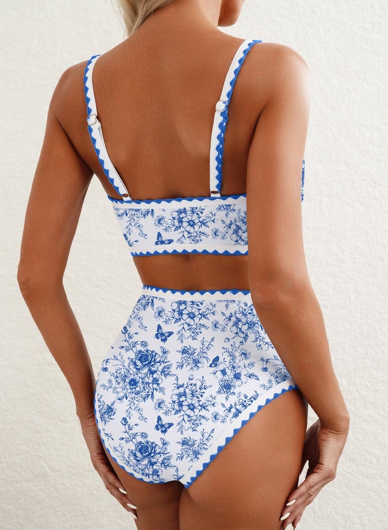 Herseas Women's Bikini Sets Shell Stitch Athletic Swim Suits 2026 High Waisted Tummy Control Bathing Suits Padded Casual Beach Vacation Outfits 2026 Summer Sky Blue X-Large - Image 2