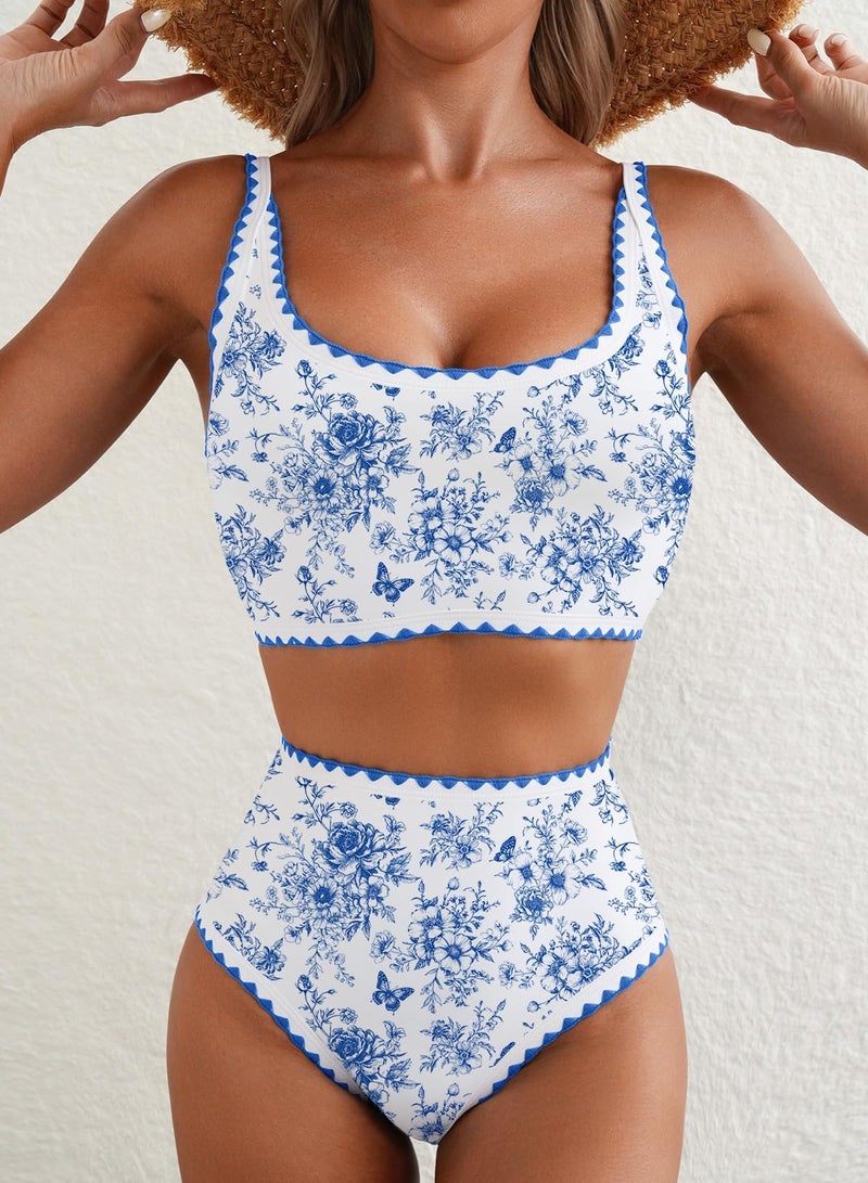 Herseas Women's Bikini Sets Shell Stitch Athletic Swim Suits 2026 High Waisted Tummy Control Bathing Suits Padded Casual Beach Vacation Outfits 2026 Summer Sky Blue X-Large - Image 4