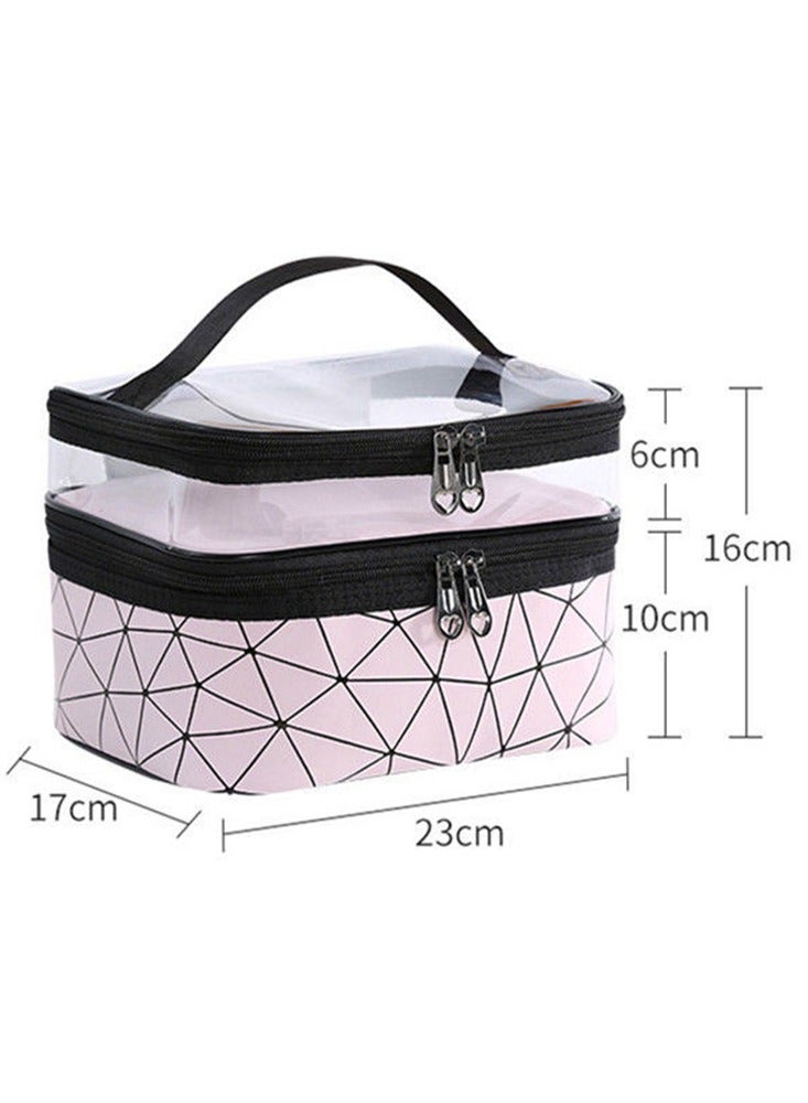 Women Large Capacity Double-Layer Travel Makeup Bag Zipper Thransparent Elegant Lady Waterproof Toilet Skin Care Products Cosmetic Bag Organizer Case Travel Portable Multifunction Lingge Wash Bag With Handle - Image 4